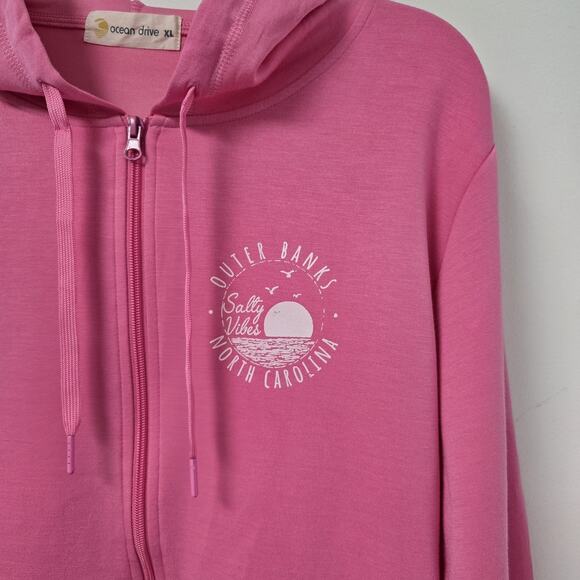 Ocean Drive Sweatshirt XL Womens Hooded Full Zip Outer Banks North Carolina Pink - Picture 2 of 11